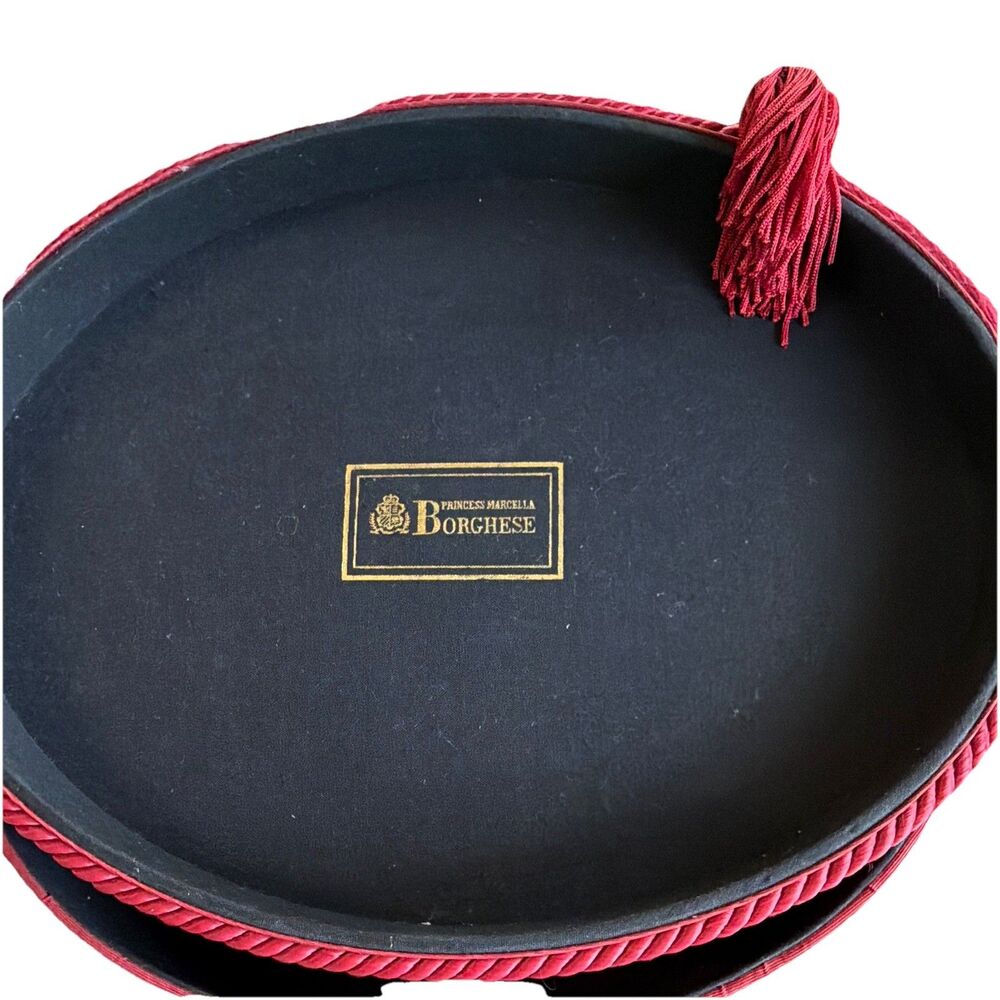 Princess Marcella Borghese Red Black Vintage Hat Box with Decorative Tassel